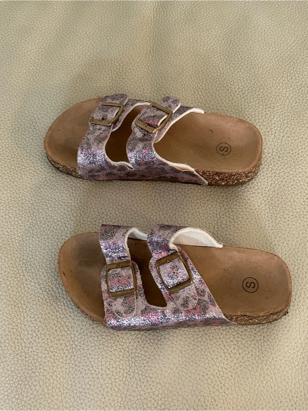 Girls Double-Buckle Metallic Sandals Pink & Purple, Size US 11/12
